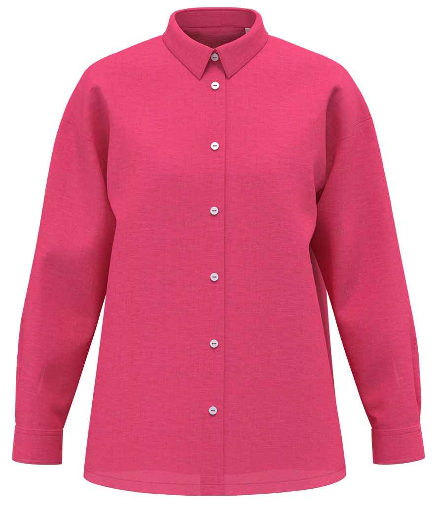Spasso Ladies Long Sleeve Oversized Linen Shirt in Raspberry Sorbet, front view