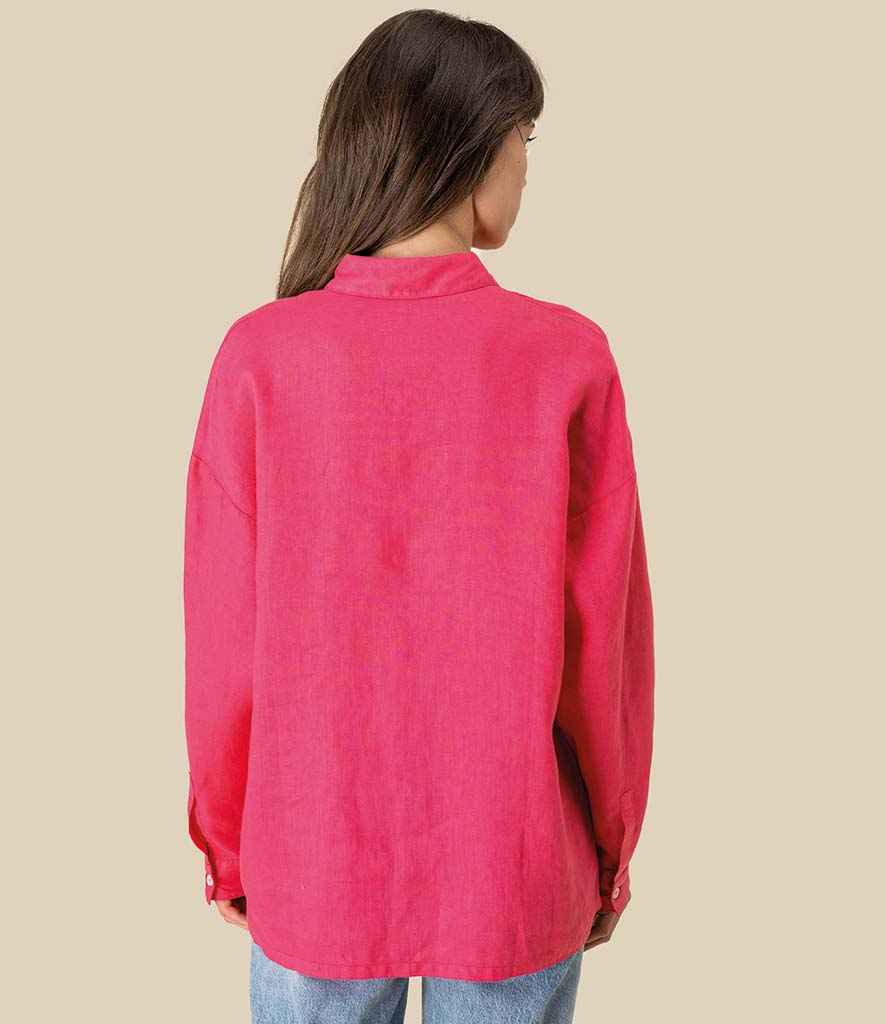 Spasso Ladies Long Sleeve Oversized Linen Shirt in Raspberry Sorbet