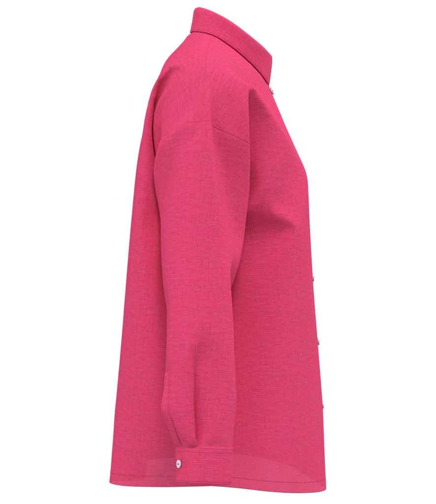 Spasso Ladies Long Sleeve Oversized Linen Shirt in Raspberry Sorbet, side view