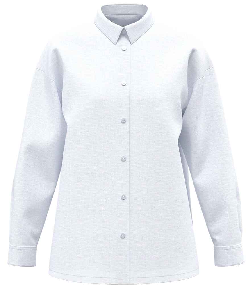 Spasso Ladies Long Sleeve Oversized Linen Shirt in White, front view