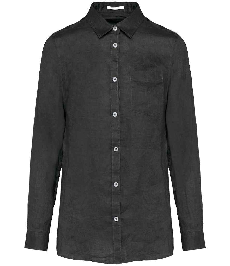 Spasso Ladies Long Sleeve Linen Shirt in Anthracite Grey, front view
