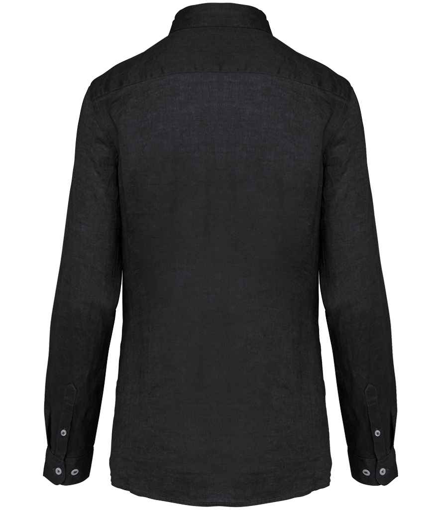 Spasso Ladies Long Sleeve Linen Shirt in Black, back view