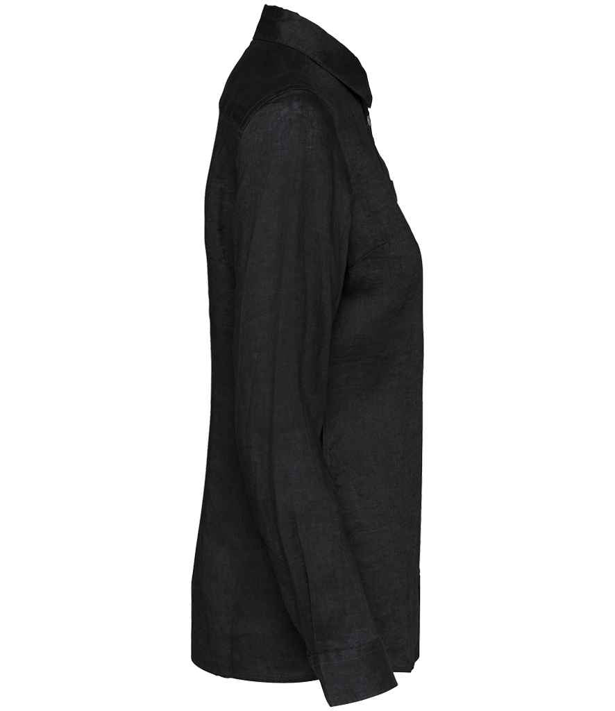 Spasso Ladies Long Sleeve Linen Shirt in Black, side view