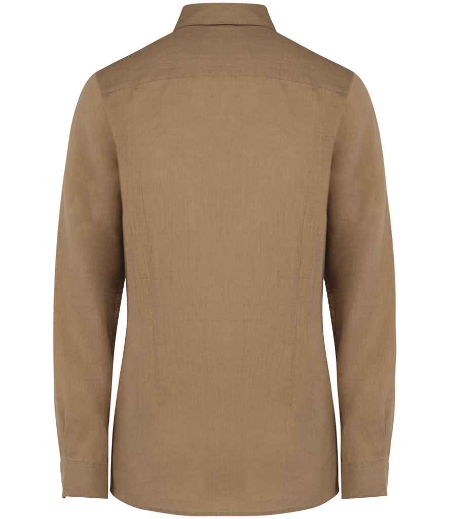 Spasso Ladies Long Sleeve Linen Shirt in Coffee Cream, back view