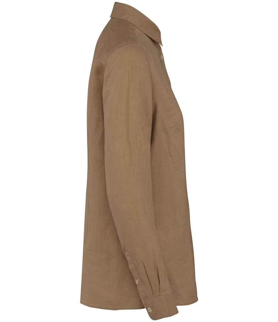 Spasso Ladies Long Sleeve Linen Shirt in Coffee Cream, side view