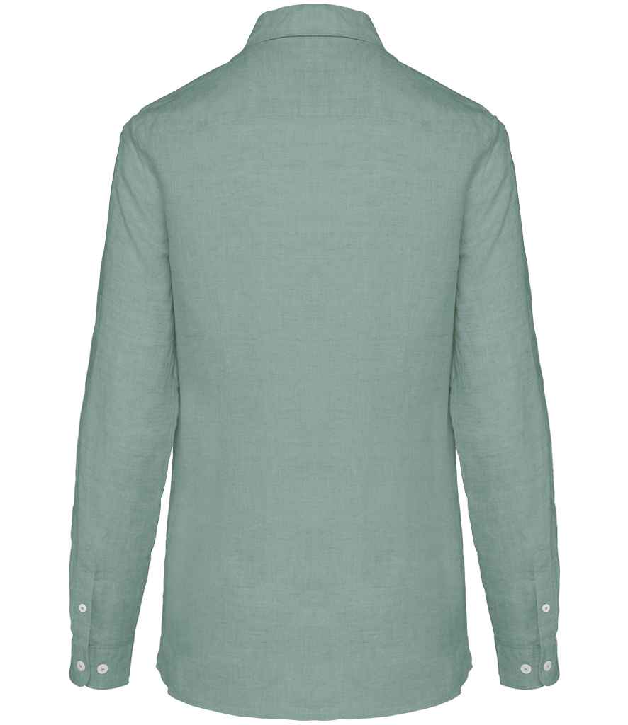 Spasso Ladies Long Sleeve Linen Shirt in Jade Green, back view