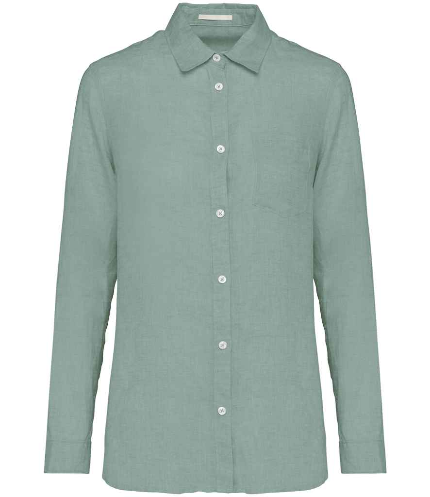 Spasso Ladies Long Sleeve Linen Shirt in Jade Green, front view