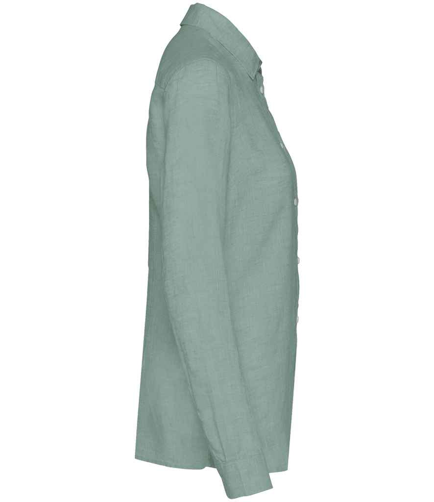 Spasso Ladies Long Sleeve Linen Shirt in Jade Green, side view