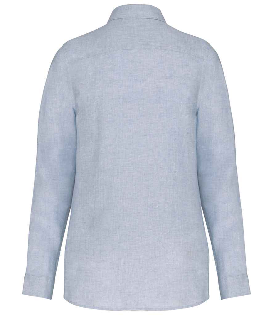 Spasso Ladies Long Sleeve Linen Shirt in Linen Blue, back view