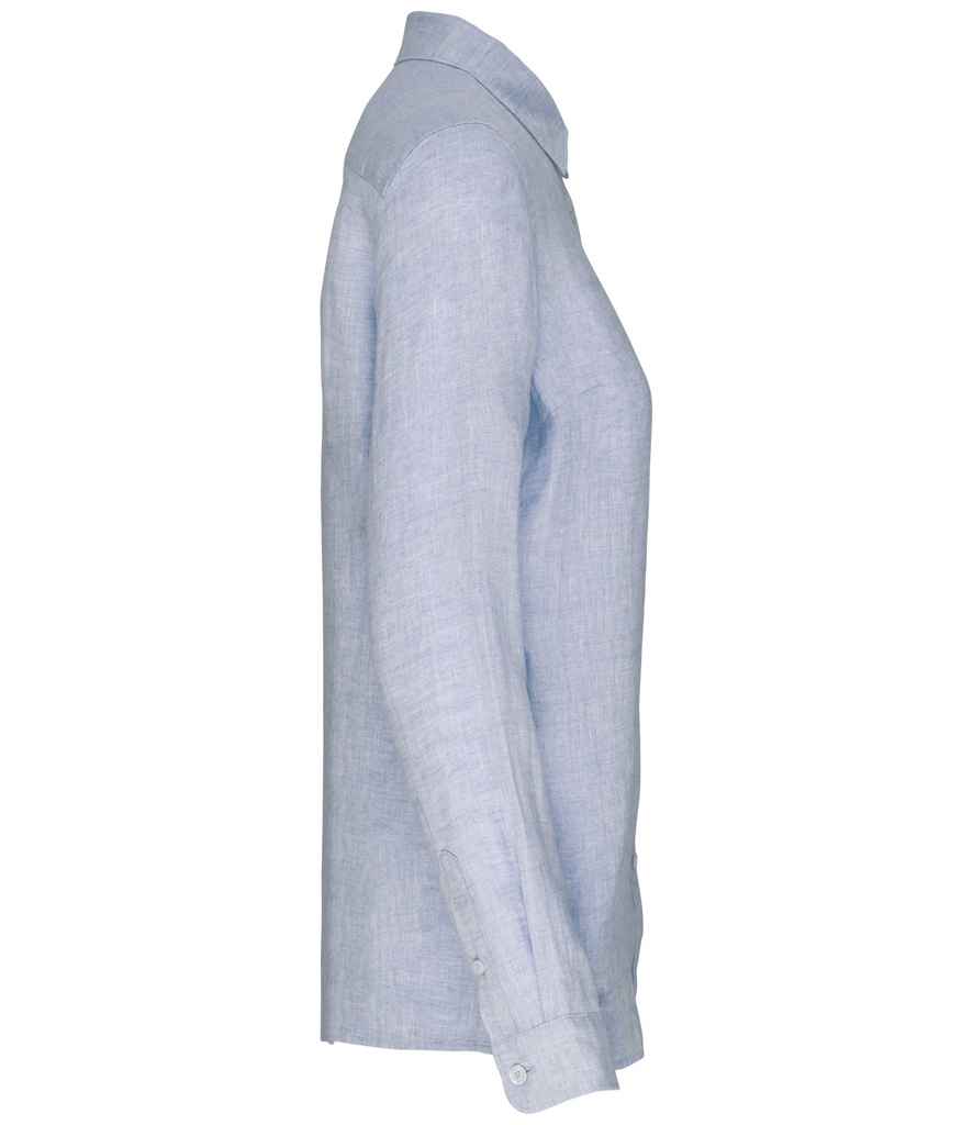 Spasso Ladies Long Sleeve Linen Shirt in Linen Blue, side view