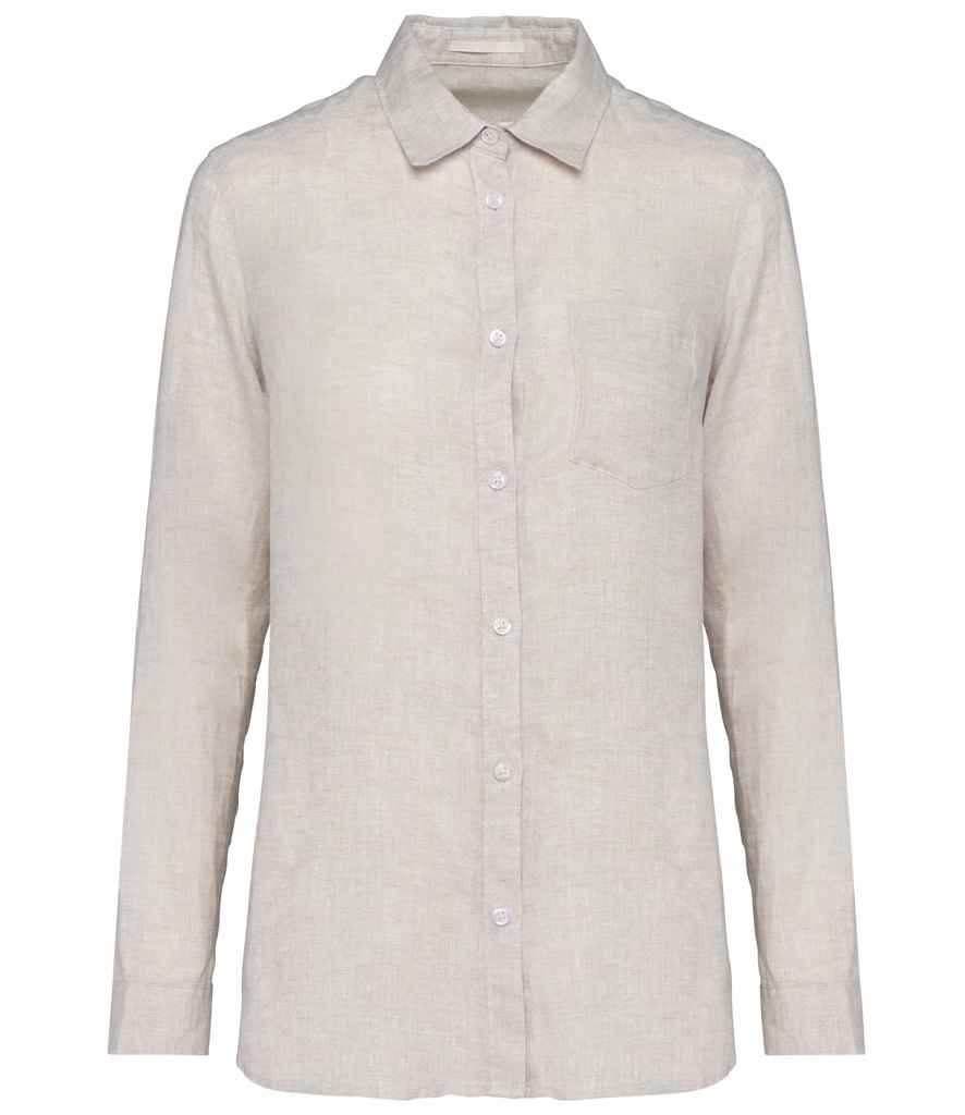 Spasso Ladies Long Sleeve Linen Shirt in Linen, front view