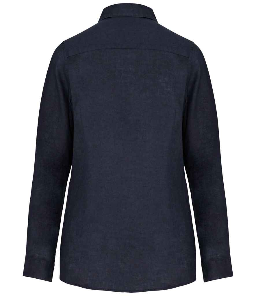 Spasso Ladies Long Sleeve Linen Shirt in Navy, back view