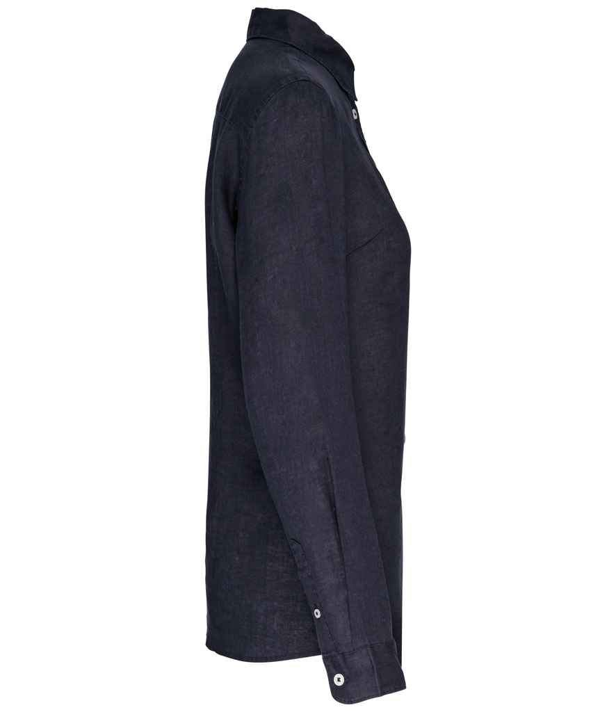 Spasso Ladies Long Sleeve Linen Shirt in Navy, side view