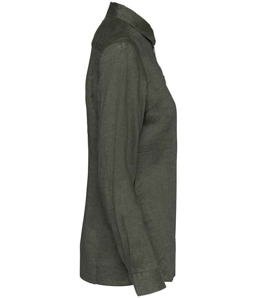 Spasso Ladies Long Sleeve Linen Shirt in Organic Khaki, side view