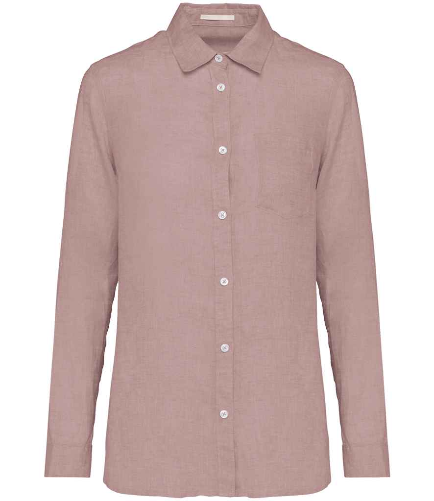 Spasso Ladies Long Sleeve Linen Shirt in Petal Rose, front view