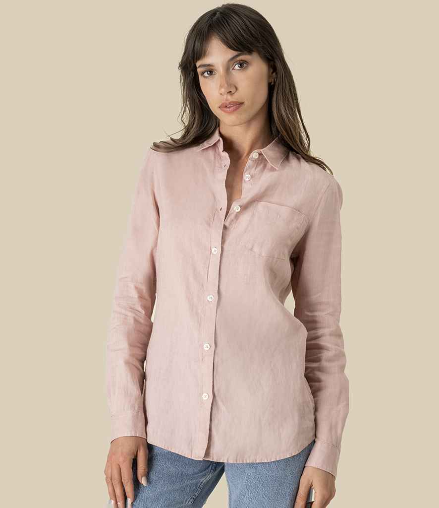 Spasso Ladies Long Sleeve Linen Shirt in Petal Rose