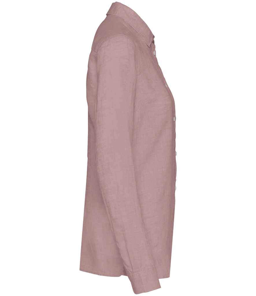 Spasso Ladies Long Sleeve Linen Shirt in Petal Rose, side view