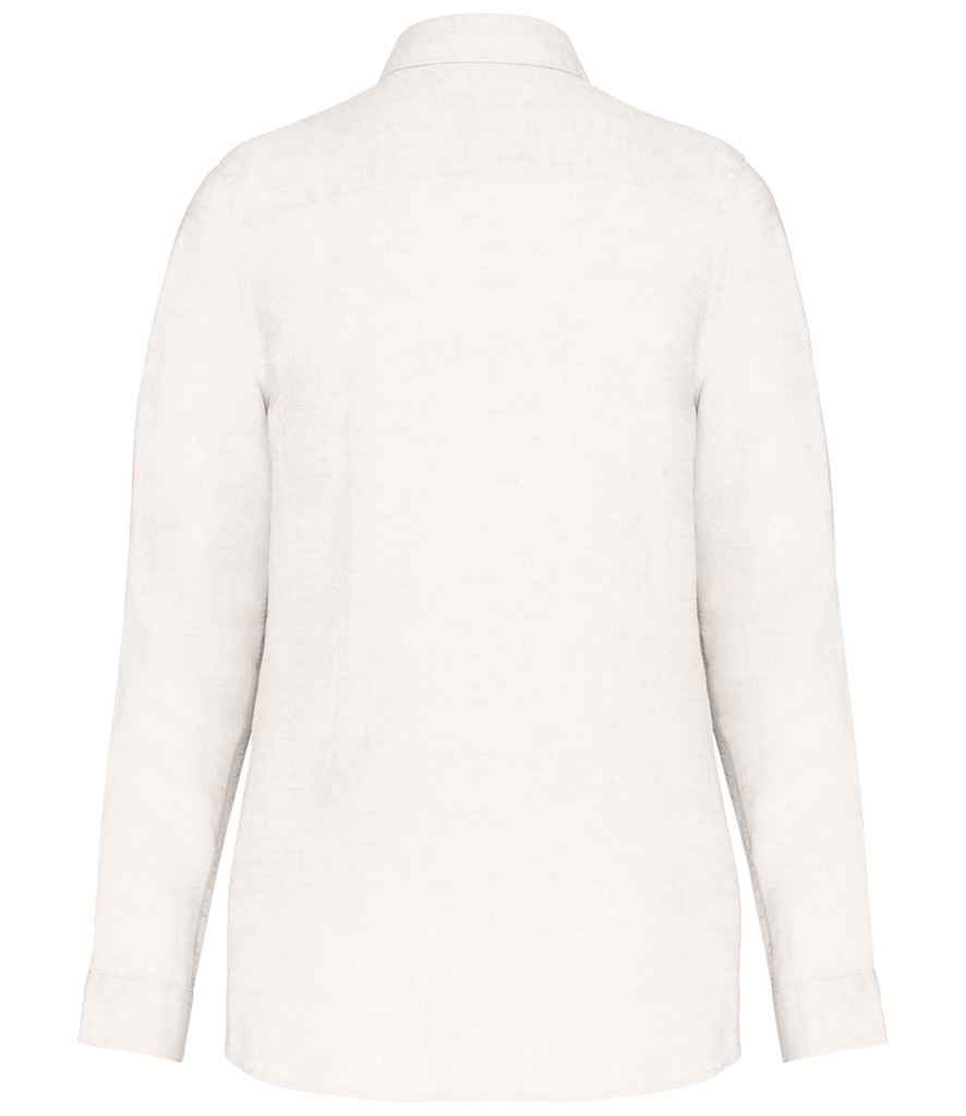 Spasso Ladies Long Sleeve Linen Shirt in White, back view