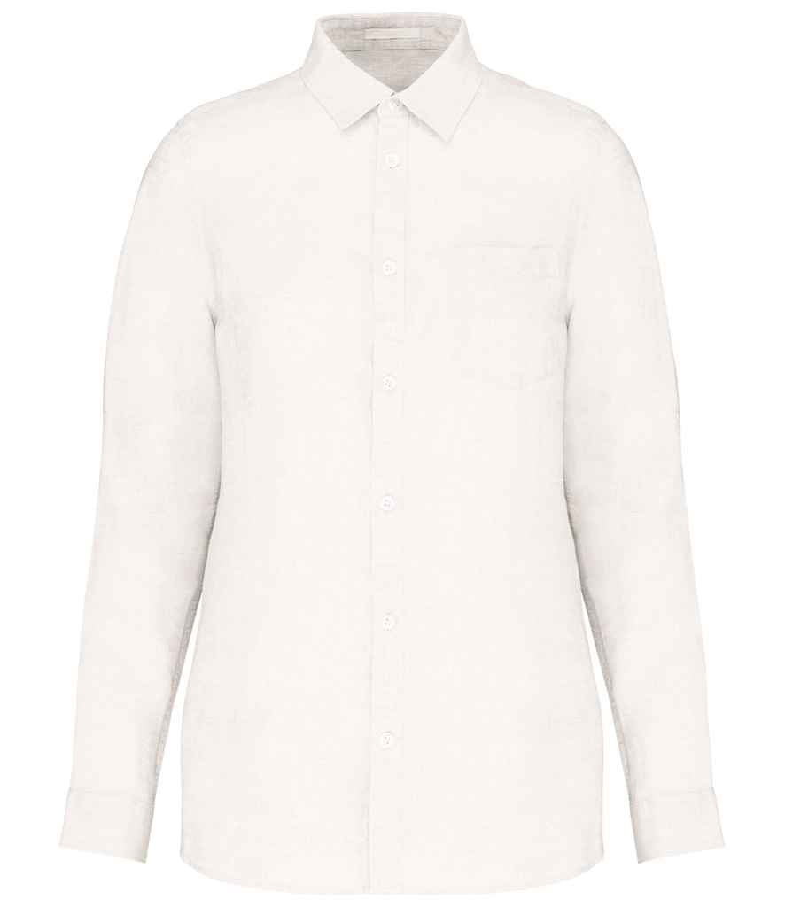 Spasso Ladies Long Sleeve Linen Shirt in White, front view