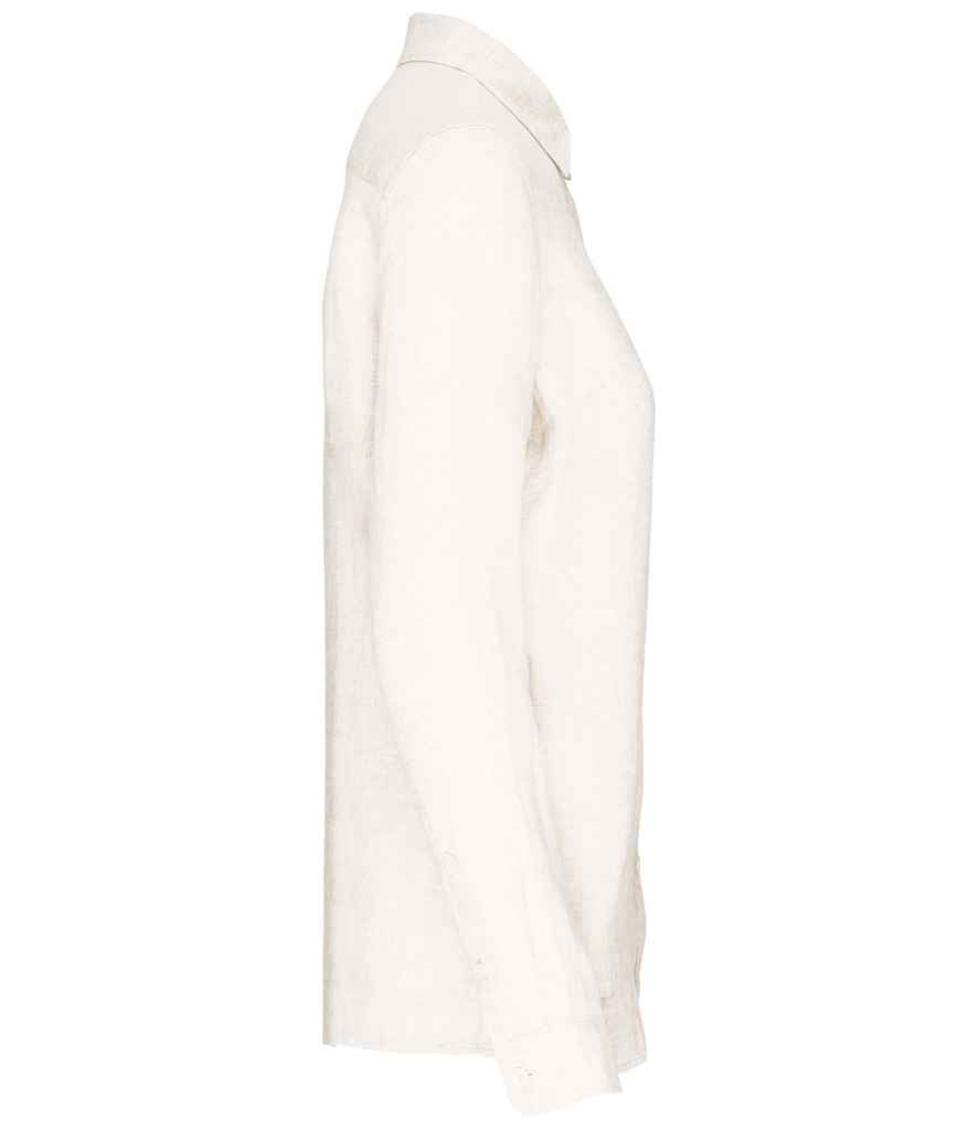 Spasso Ladies Long Sleeve Linen Shirt in White, side view
