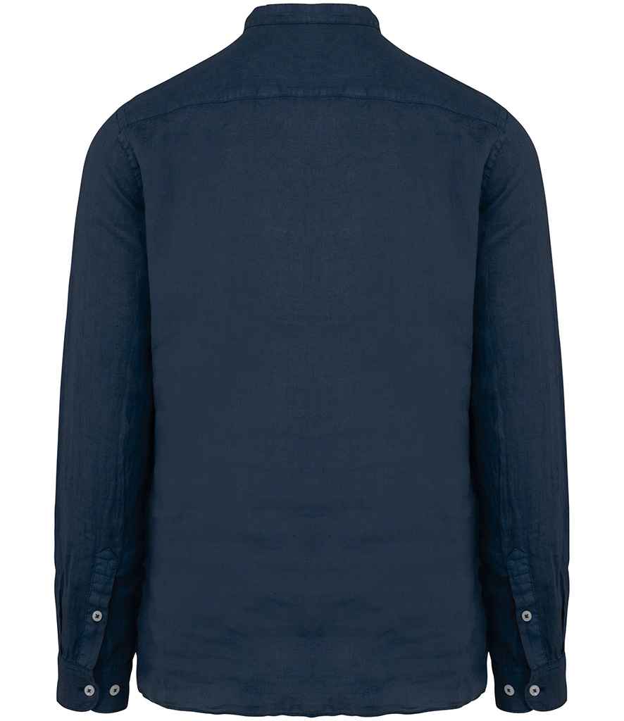Spasso Washed Mao Collar Shirt in Washed Navy, back view