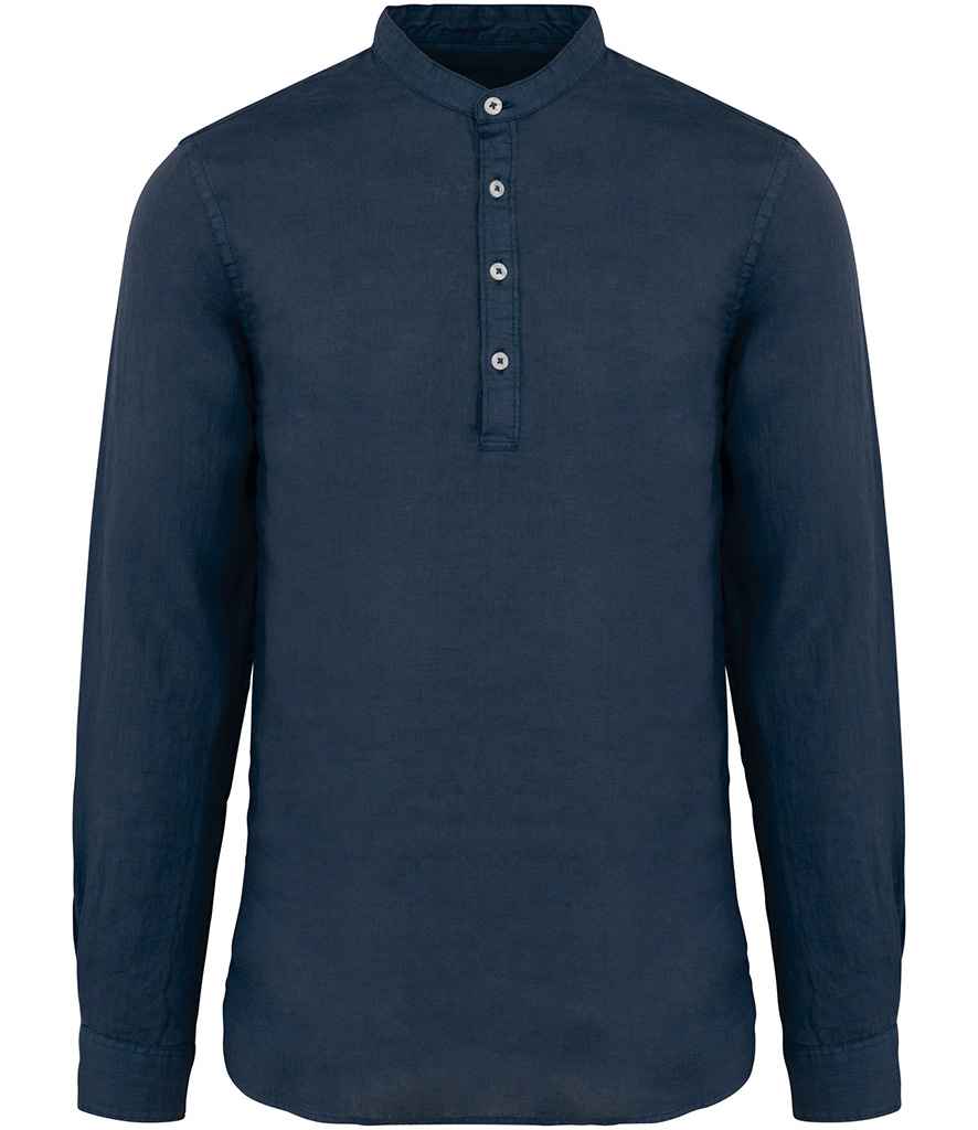 Spasso Washed Mao Collar Shirt in Washed Navy, front view