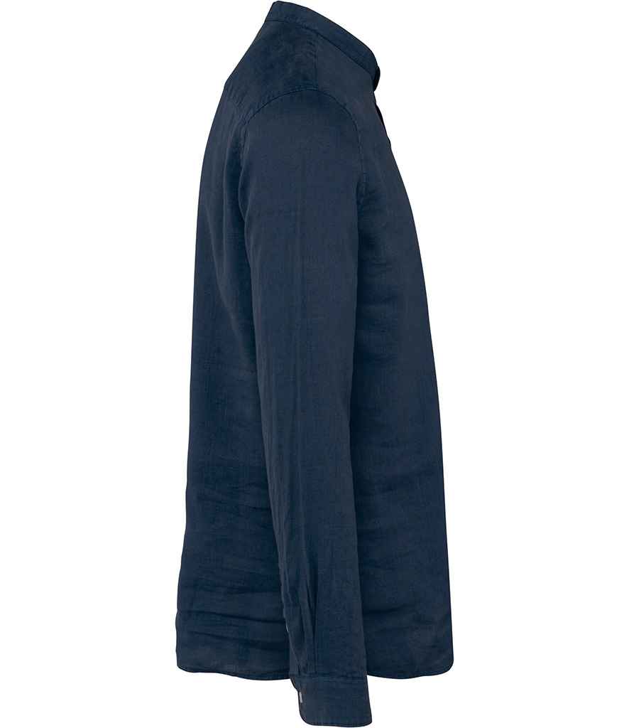 Spasso Washed Mao Collar Shirt in Washed Navy, side view