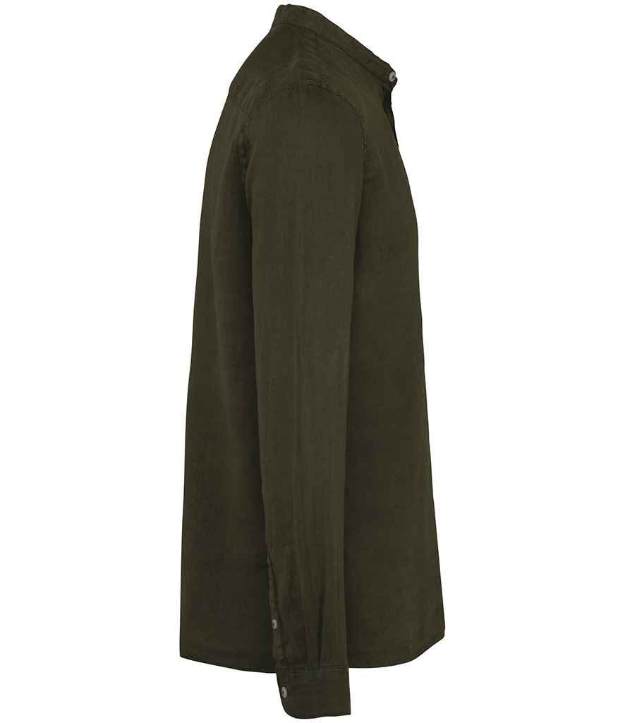Spasso Washed Mao Collar Shirt in Washed Organic Khaki, side view