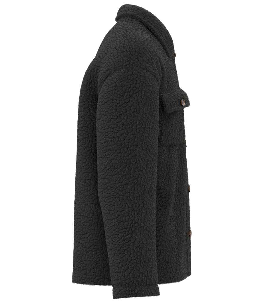 Spasso Unisex Sherpa Drop Shoulder Overshirt in Black, side view