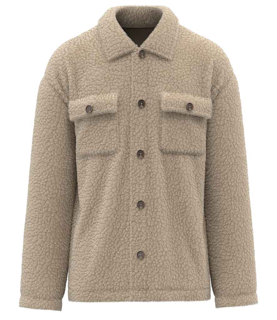 Spasso Unisex Sherpa Drop Shoulder Overshirt in Wet Sand, front view