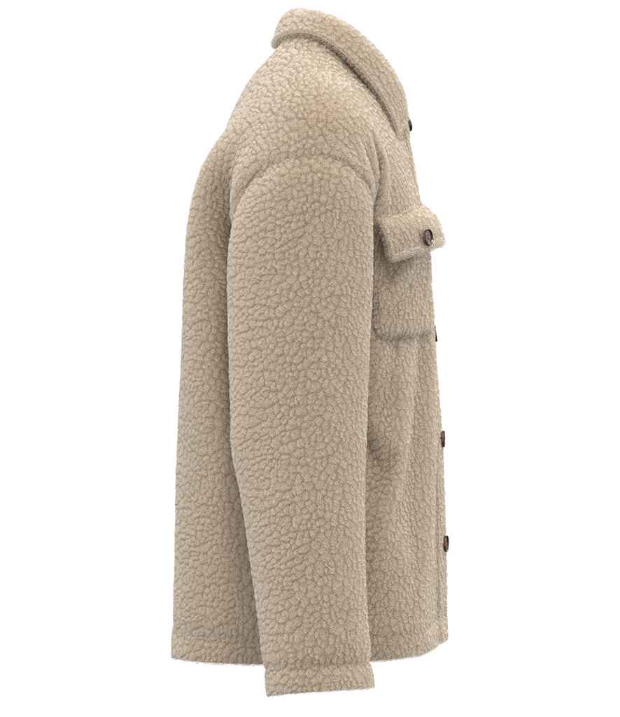 Spasso Unisex Sherpa Drop Shoulder Overshirt in Wet Sand, side view