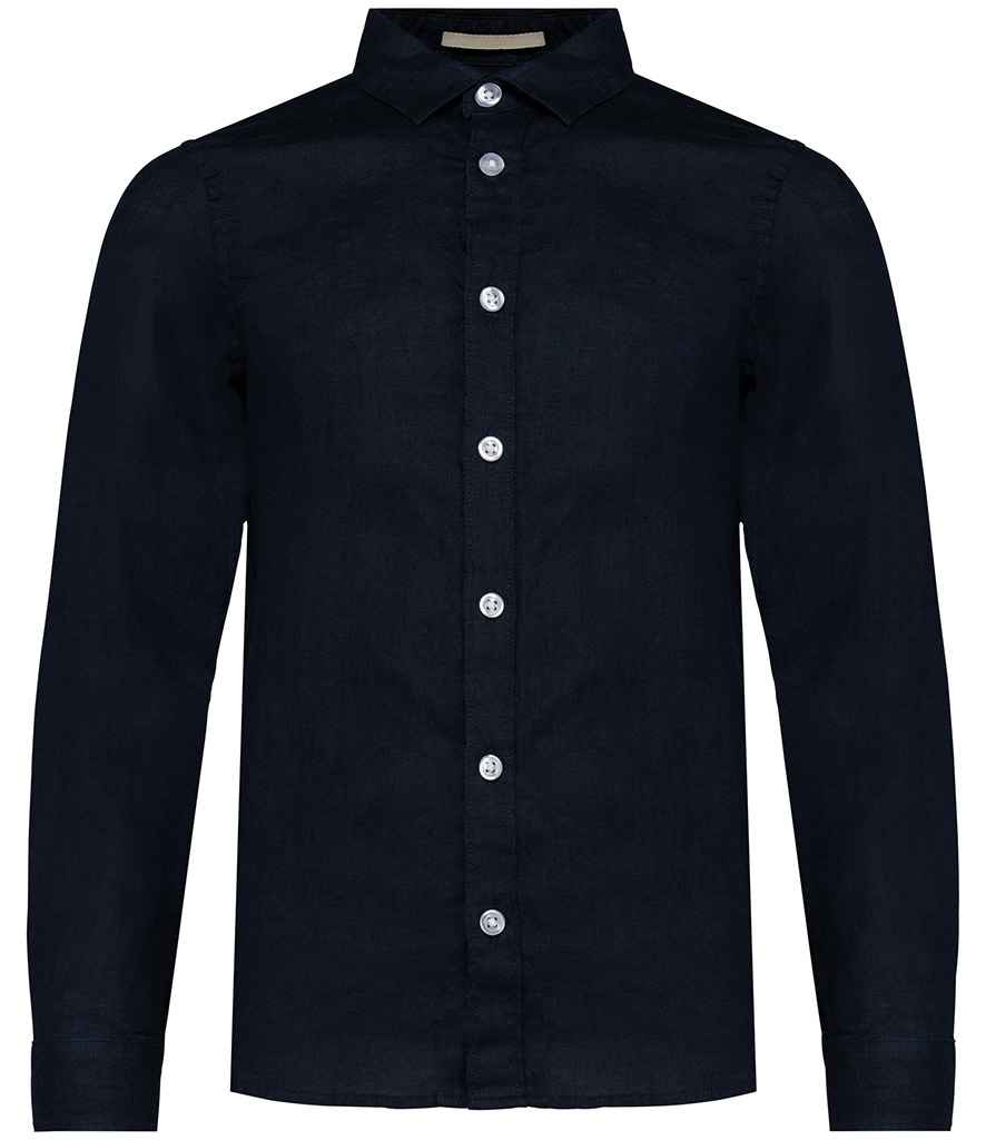 Spasso Kids Long Sleeve Linen Shirt in Navy, front view