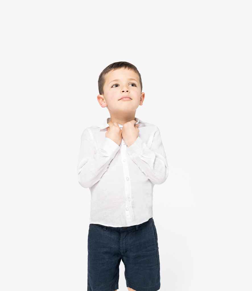 Spasso Kids Long Sleeve Linen Shirt in White