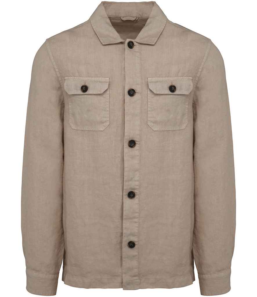 Spasso Linen Washed Overshirt in Washed Linen Sand, front view