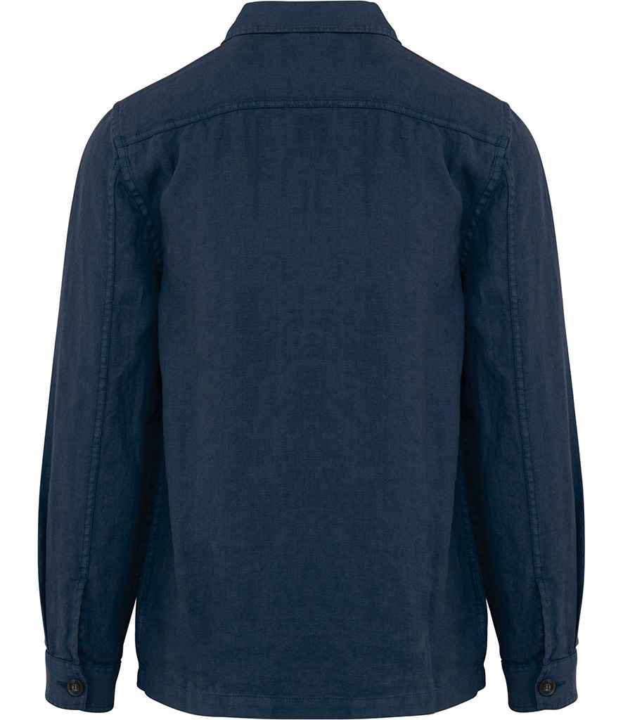 Spasso Linen Washed Overshirt in Washed Navy, back view