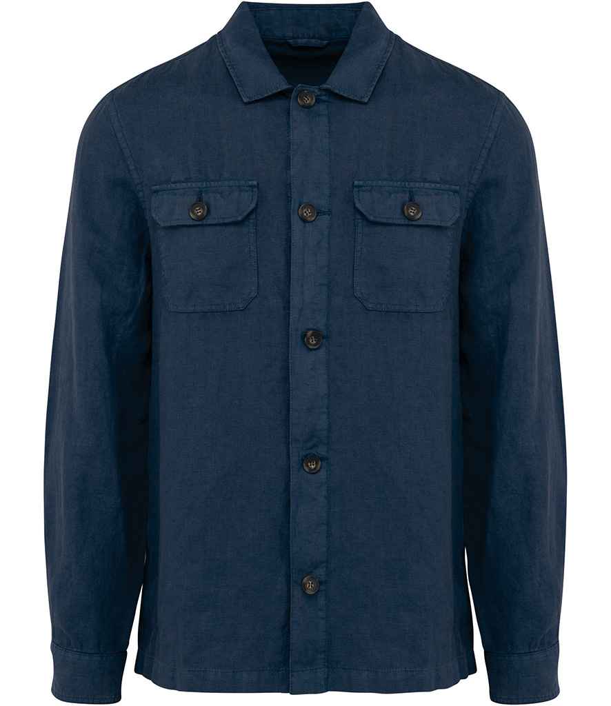 Spasso Linen Washed Overshirt in Washed Navy, front view