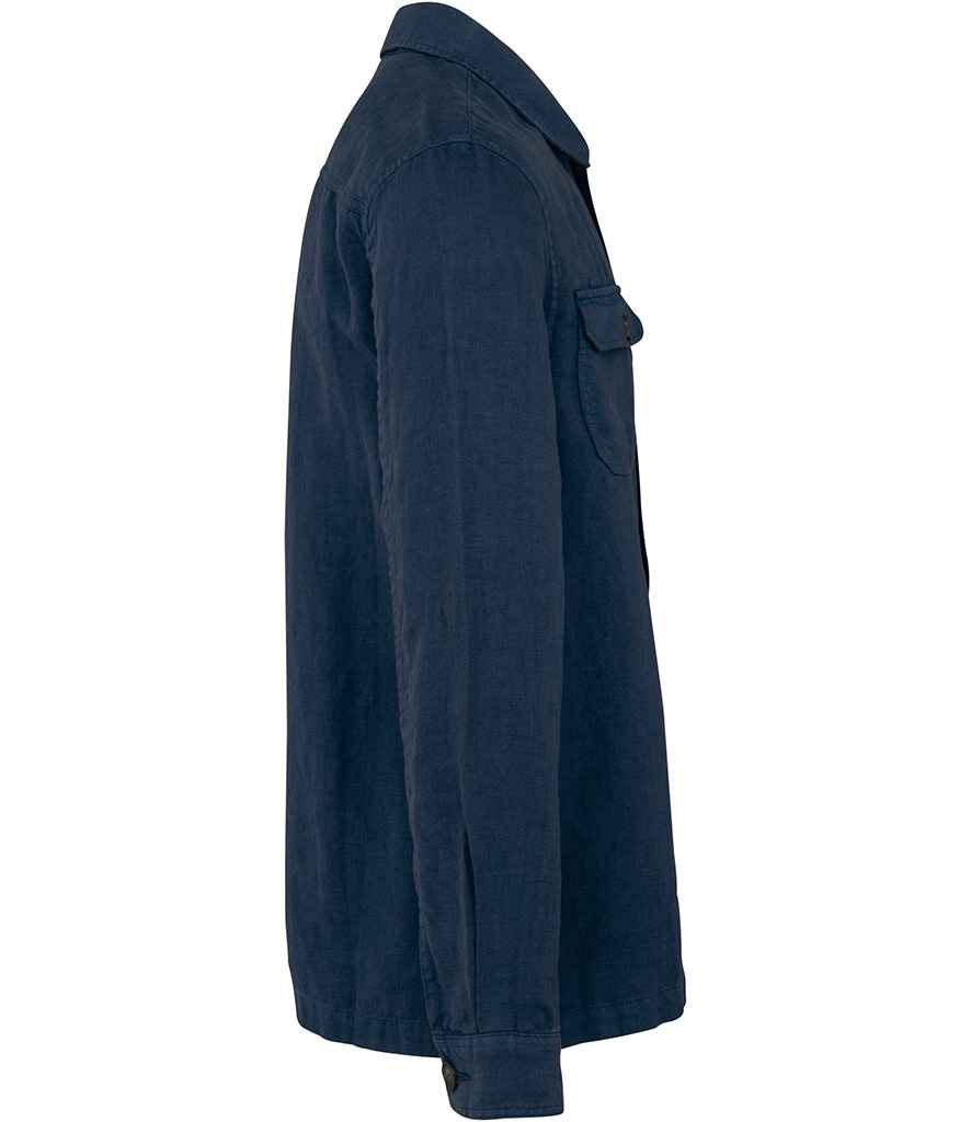Spasso Linen Washed Overshirt in Washed Navy, side view