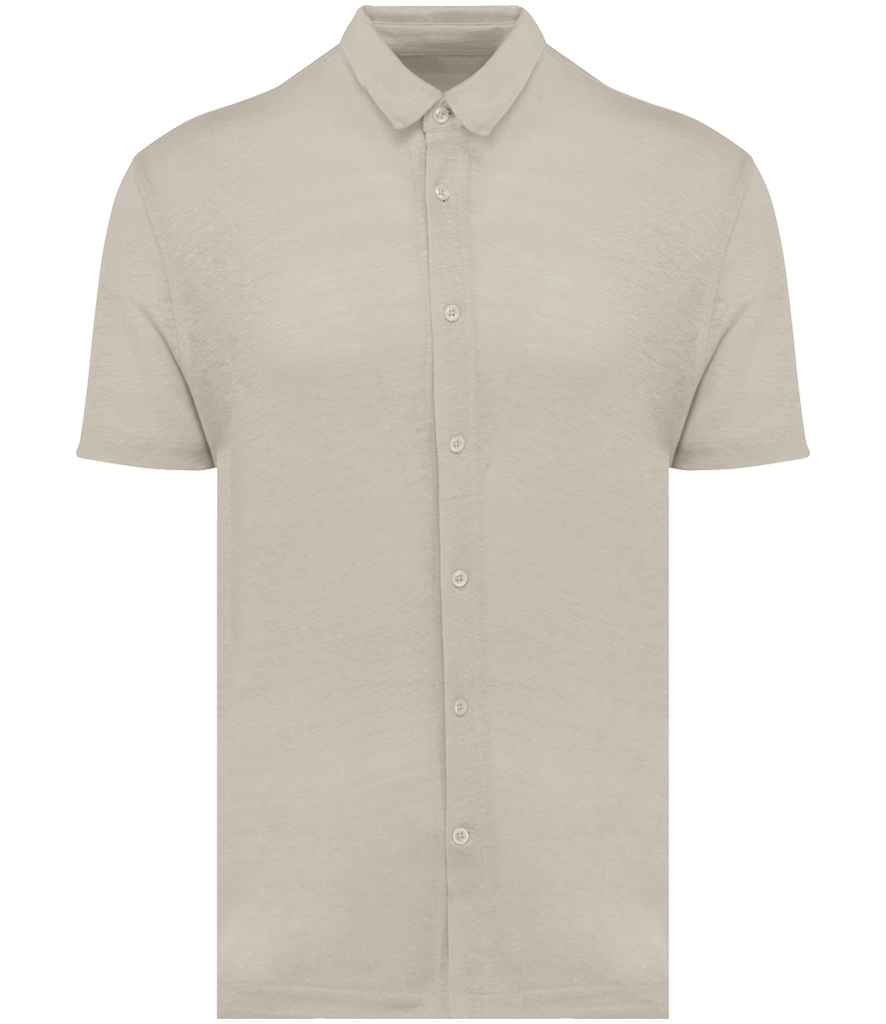 Spasso Short Sleeve Linen Shirt in Linen Sand, front view