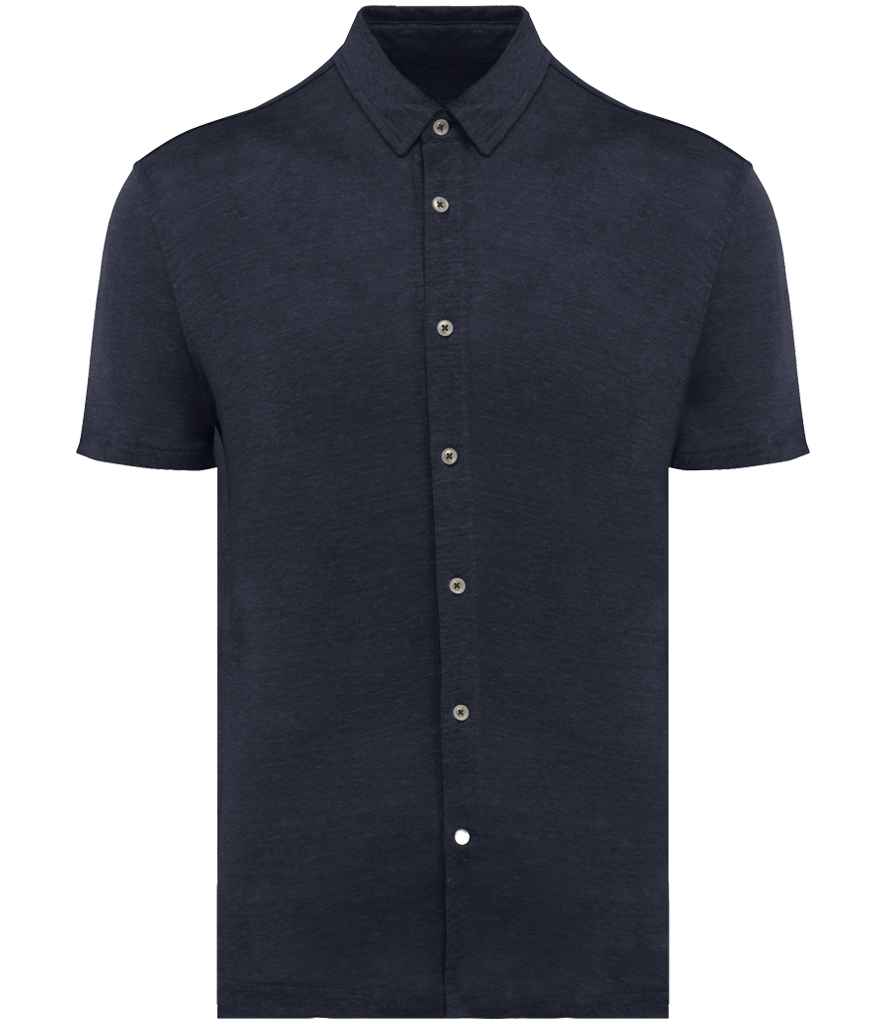 Spasso Short Sleeve Linen Shirt in Navy, front view