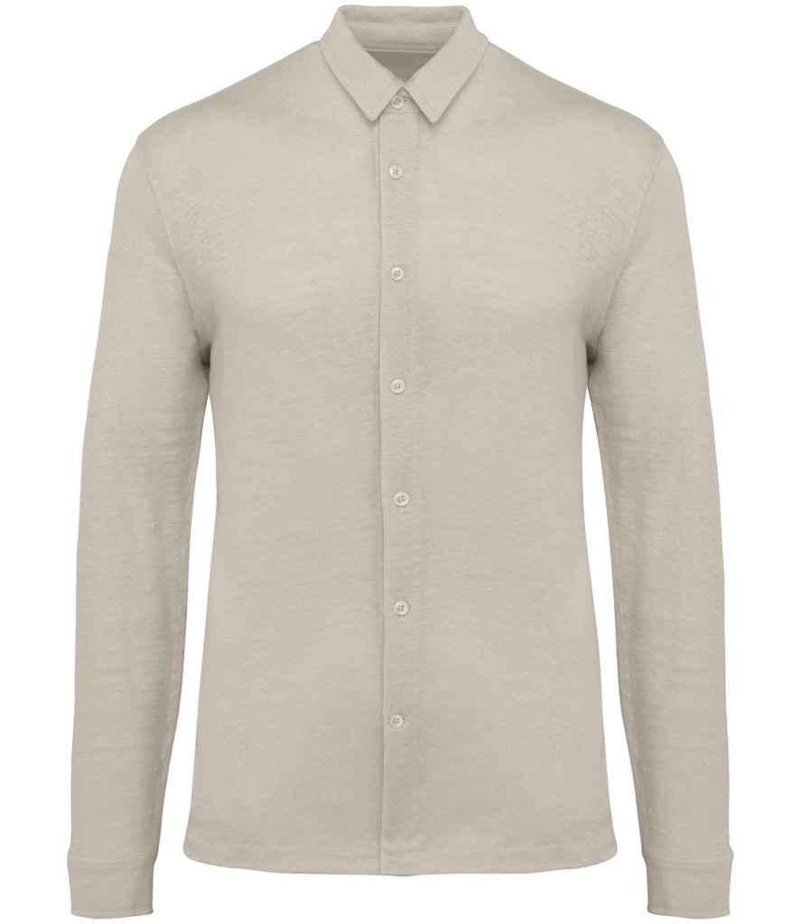 Spasso Long Sleeve Linen Shirt in Linen Sand, front view