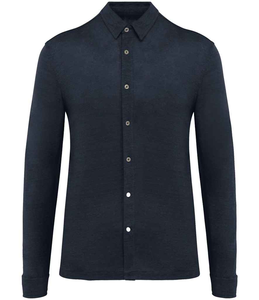 Spasso Long Sleeve Linen Shirt in Navy, front view