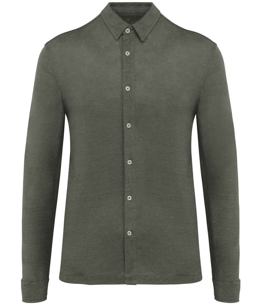 Spasso Long Sleeve Linen Shirt in Organic Khaki, front view