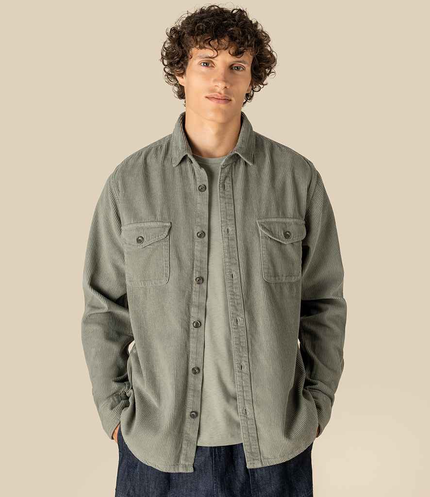Spasso Faded Corduroy Overshirt in Washed Pale Khaki