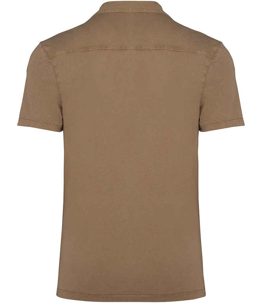Spasso Jersey Short Sleeve Bowling Collar Shirt in Washed Cream Coffee, back view