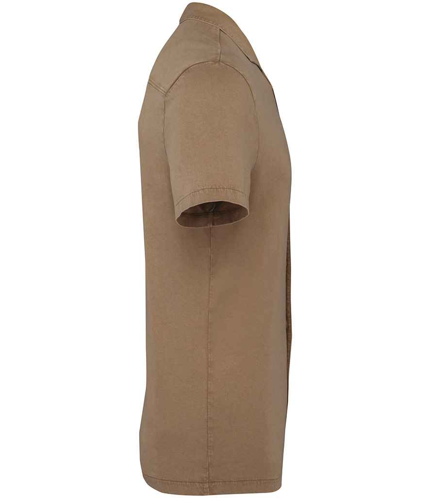 Spasso Jersey Short Sleeve Bowling Collar Shirt in Washed Cream Coffee, side view