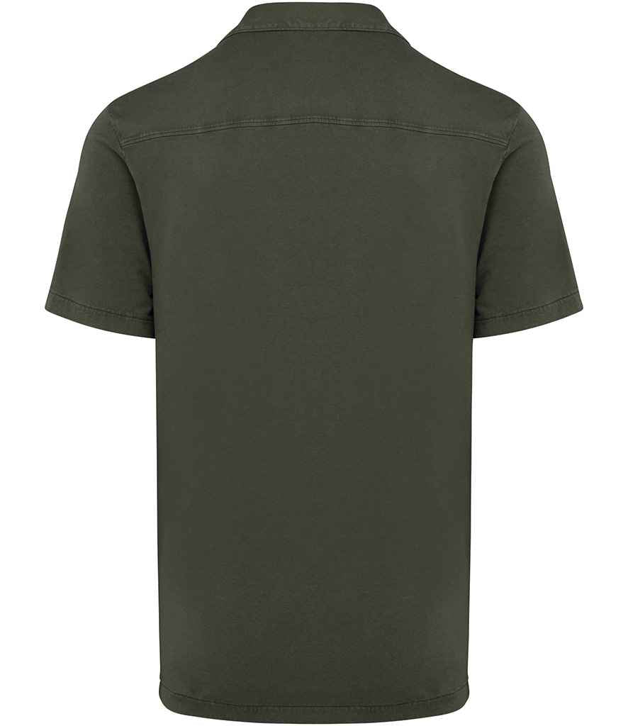 Spasso Jersey Short Sleeve Bowling Collar Shirt in Washed Organic Khaki, back view