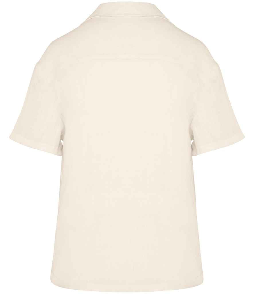 Spasso Ladies Short Sleeve Linen Bowling Collar Shirt in Ivory, back view