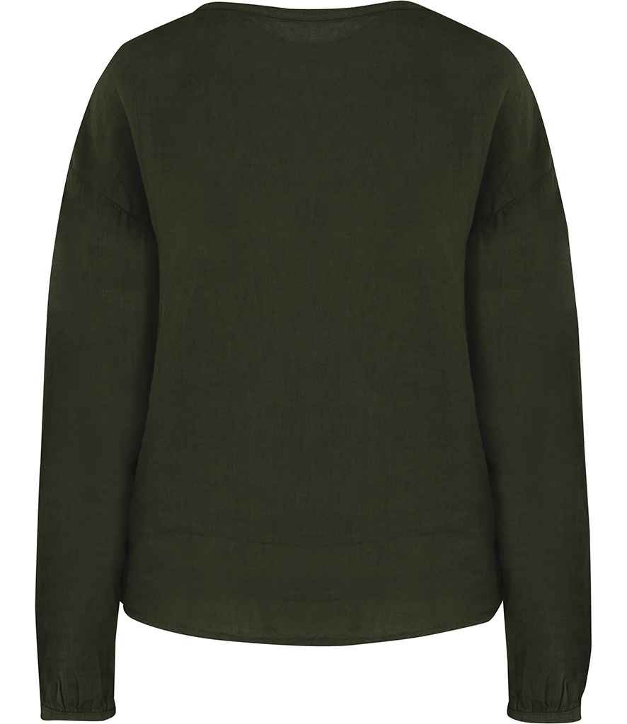 Spasso Ladies Linen Blouse in Organic Khaki, back view