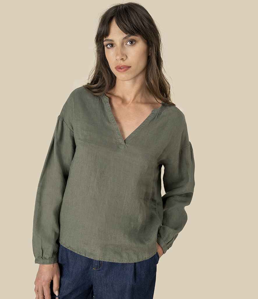 Spasso Ladies Linen Blouse in Organic Khaki