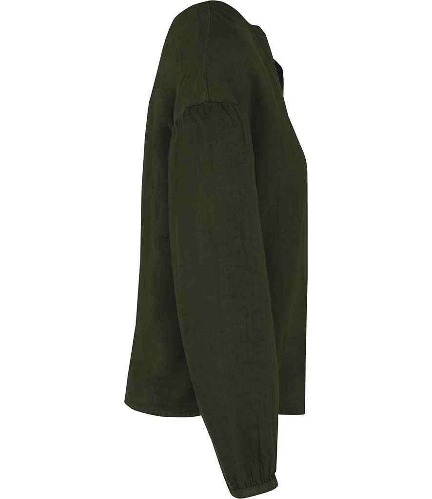 Spasso Ladies Linen Blouse in Organic Khaki, side view